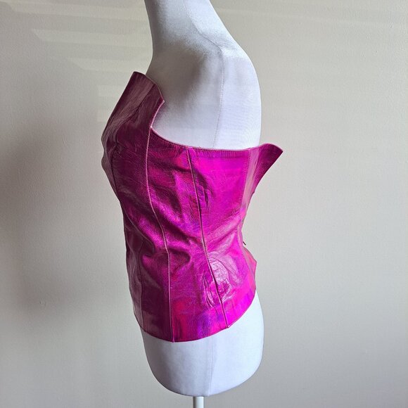 Plein Sud neon hot pink metallic genuine leather corset top Size 38 / XS - Picture 6 of 16